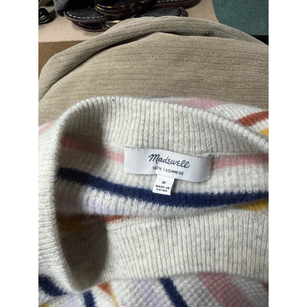 Madewell Sweater Womens M White 100% Cashmere Crewneck Striped Knit Pullover EUC - Picture 3 of 3